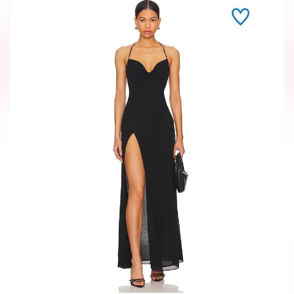 Superdown nicola sheer maxi dress black halter tie high slit Revolve XS